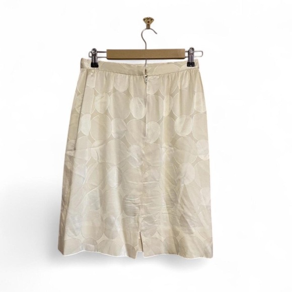 Vintage 70s Silk Slip Skirt Women's 6 Embossed Circle Print Ivory Union Made - Picture 2 of 4